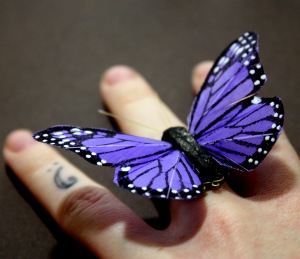 Adjustable ring base with butterfly on finger ring